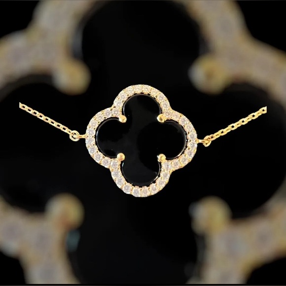 New Rachel Zoe 14K Gold Plated 4 Leaf Cubic Zirconia Black & Gold Bracel… - Picture 7 of 16